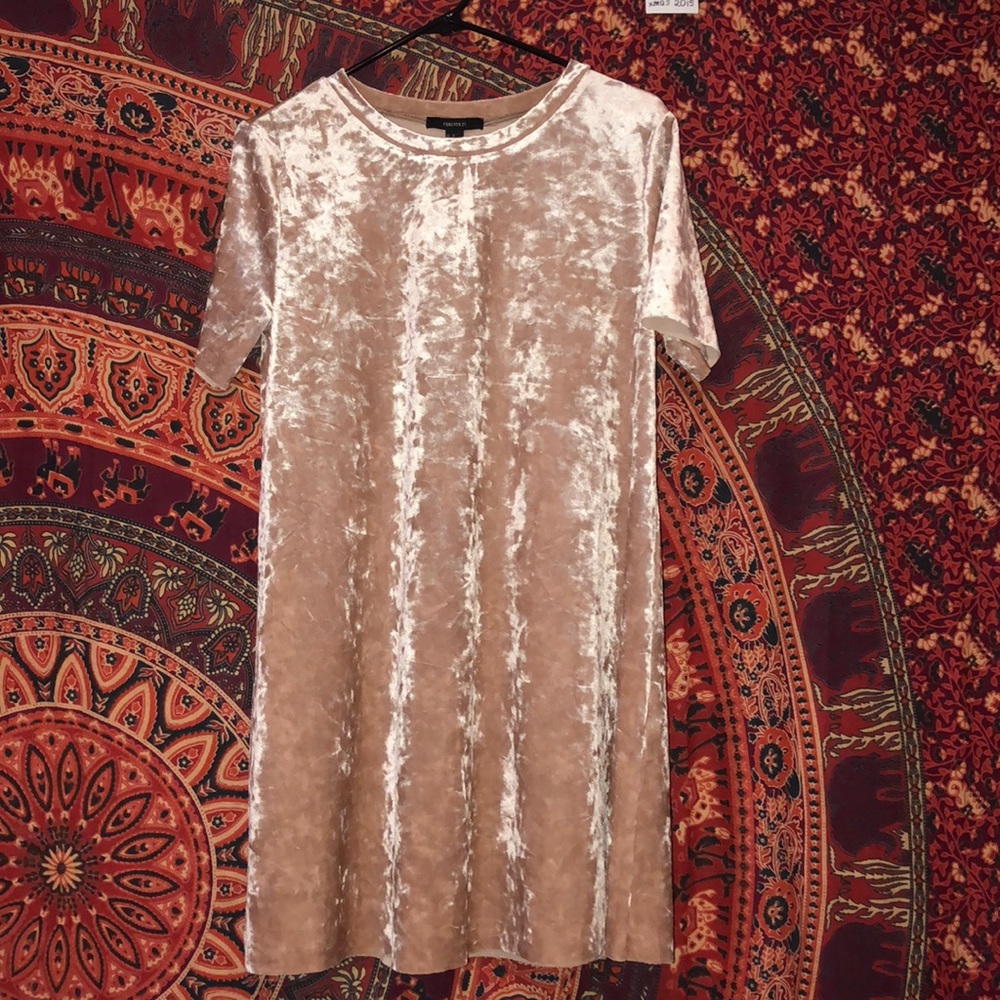 Short Sleeve Crushed Velvet T-Shirt Dress